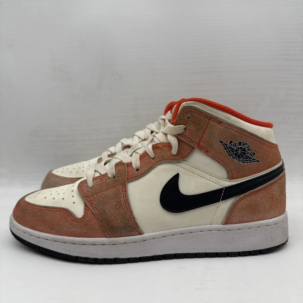 Nike Air Jordan 1 Mid Team Orange Black Sail White DV1336-800 Size 7 Y